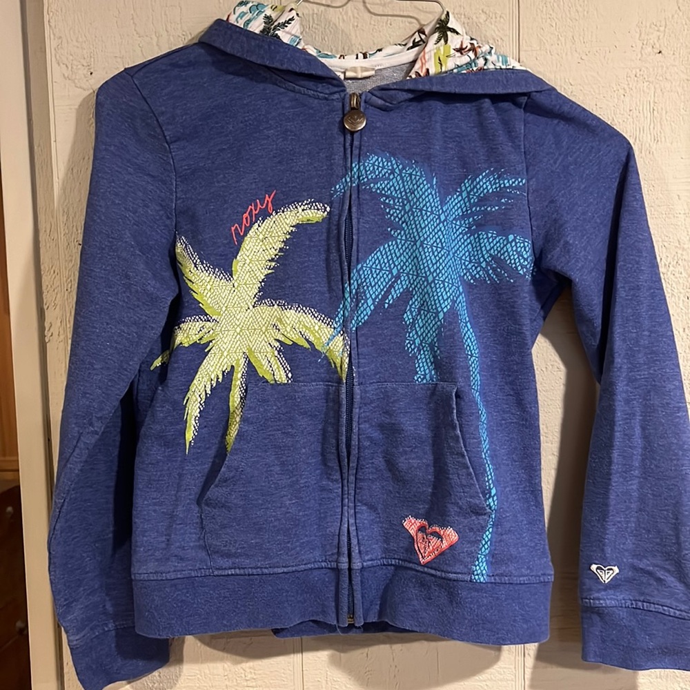 Roxy Girl Blue Hoodie with Palm Trees detail